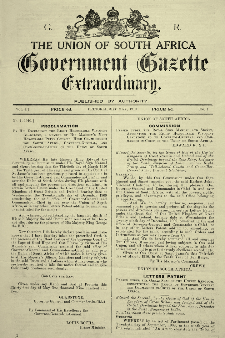 <p>The Cape, Natal, Transvaal and Orange River colonies unite to form the Union of South Africa. Pretoria is made the Union’s administrative capital, to which the University will later relocate.</p>